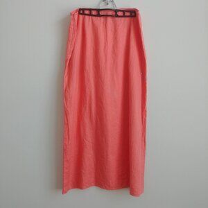 Ann Taylor Loft 100% linen embroidered by me peach coral midi skirt size 12